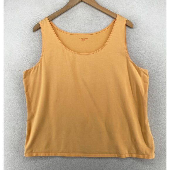 EILEEN FISHER Tank Top 1X Stretch Organic Cotton Jersey Scoop Neck Orange USA - Picture 1 of 13